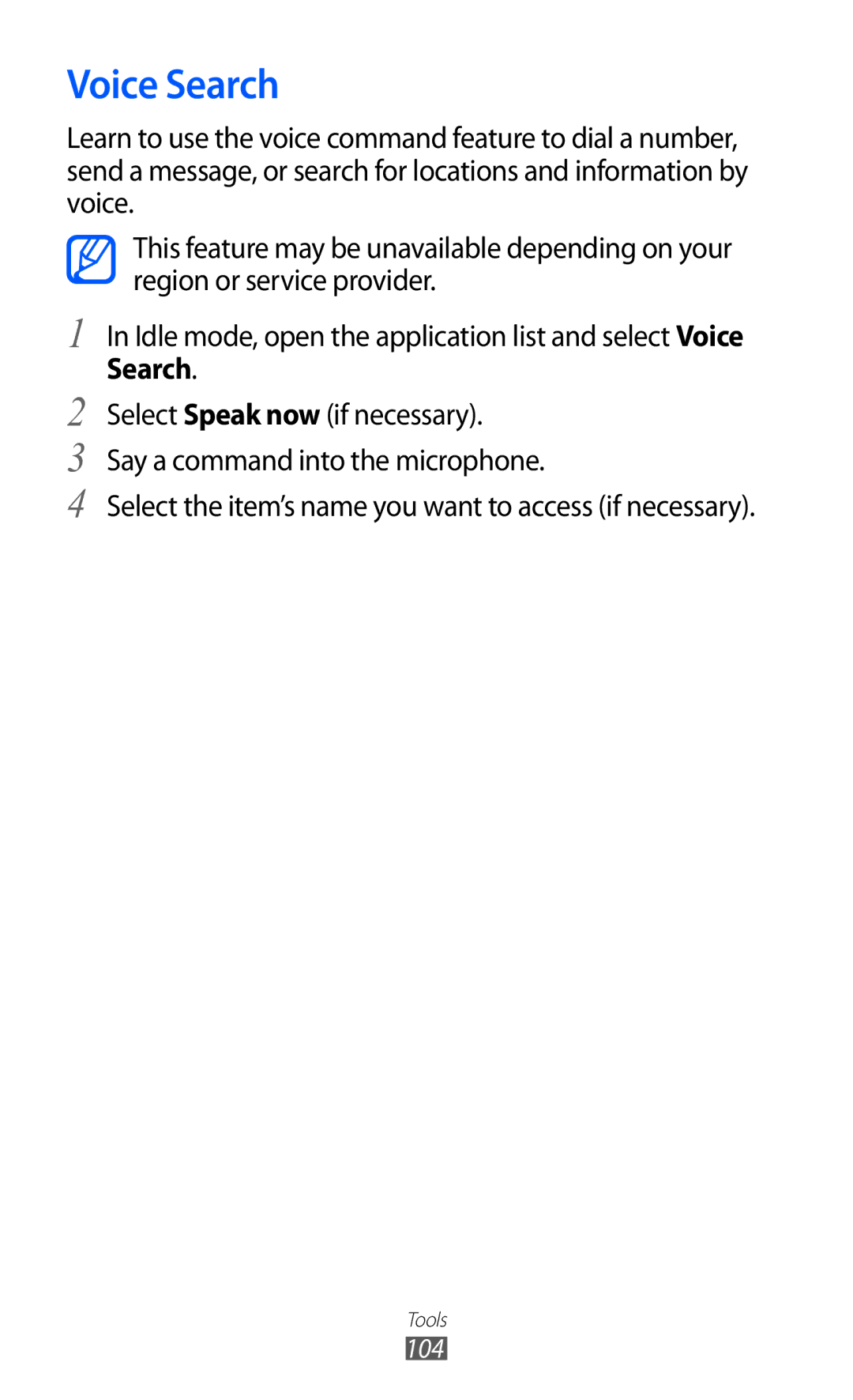 Samsung GT-B5510 user manual Voice Search 