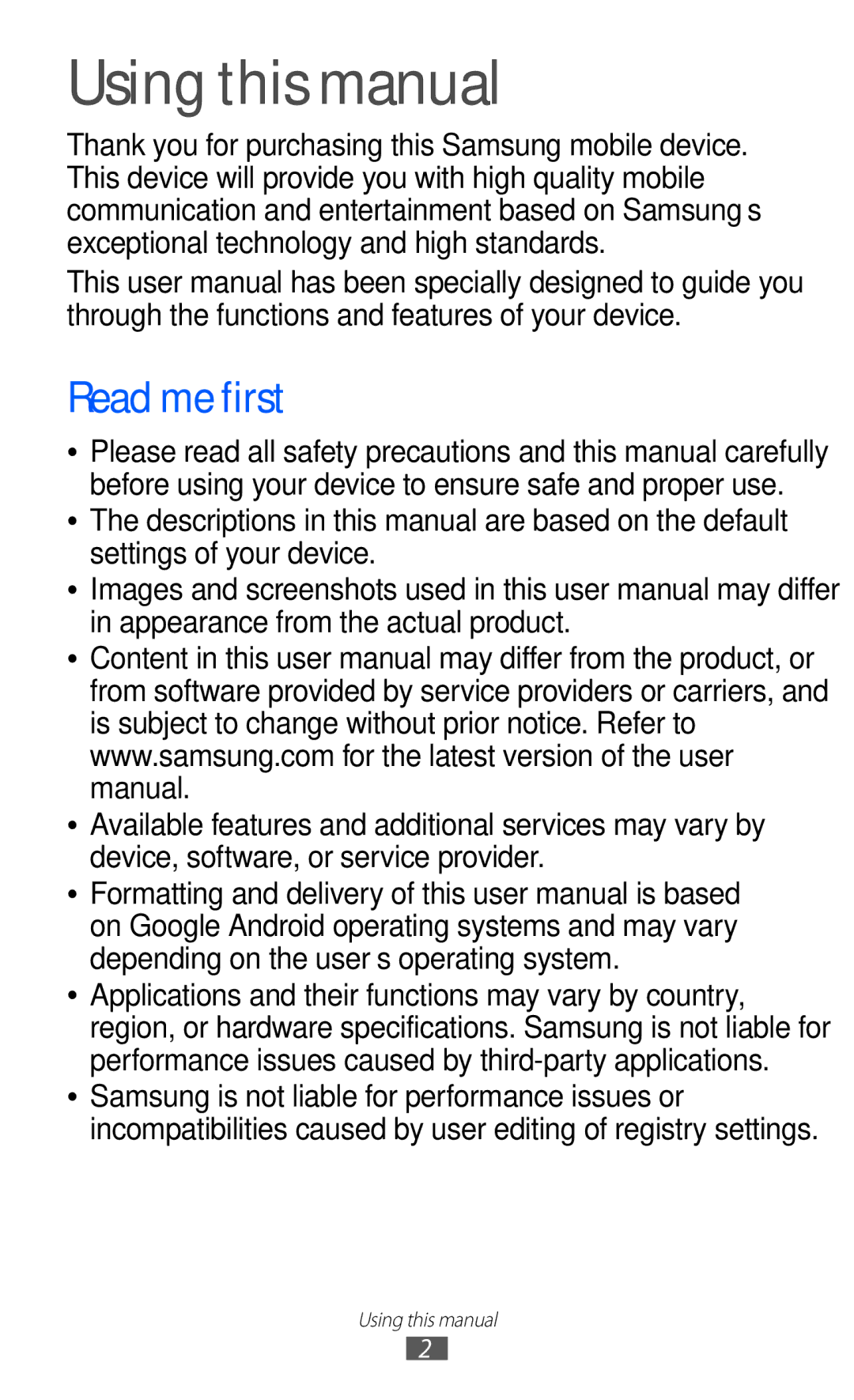 Samsung GT-B5510 user manual Using this manual, Read me first 