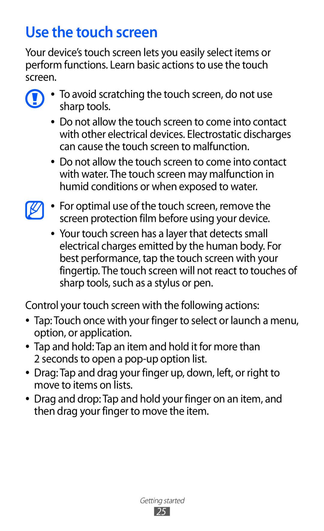 Samsung GT-B5510 user manual Use the touch screen 