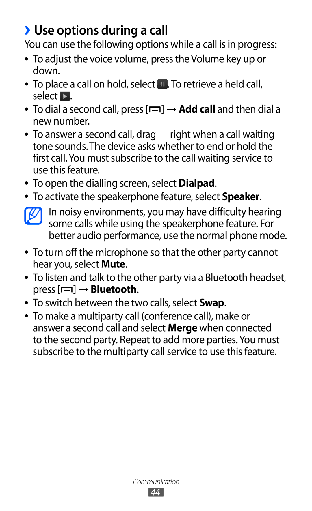 Samsung GT-B5510 user manual ››Use options during a call 