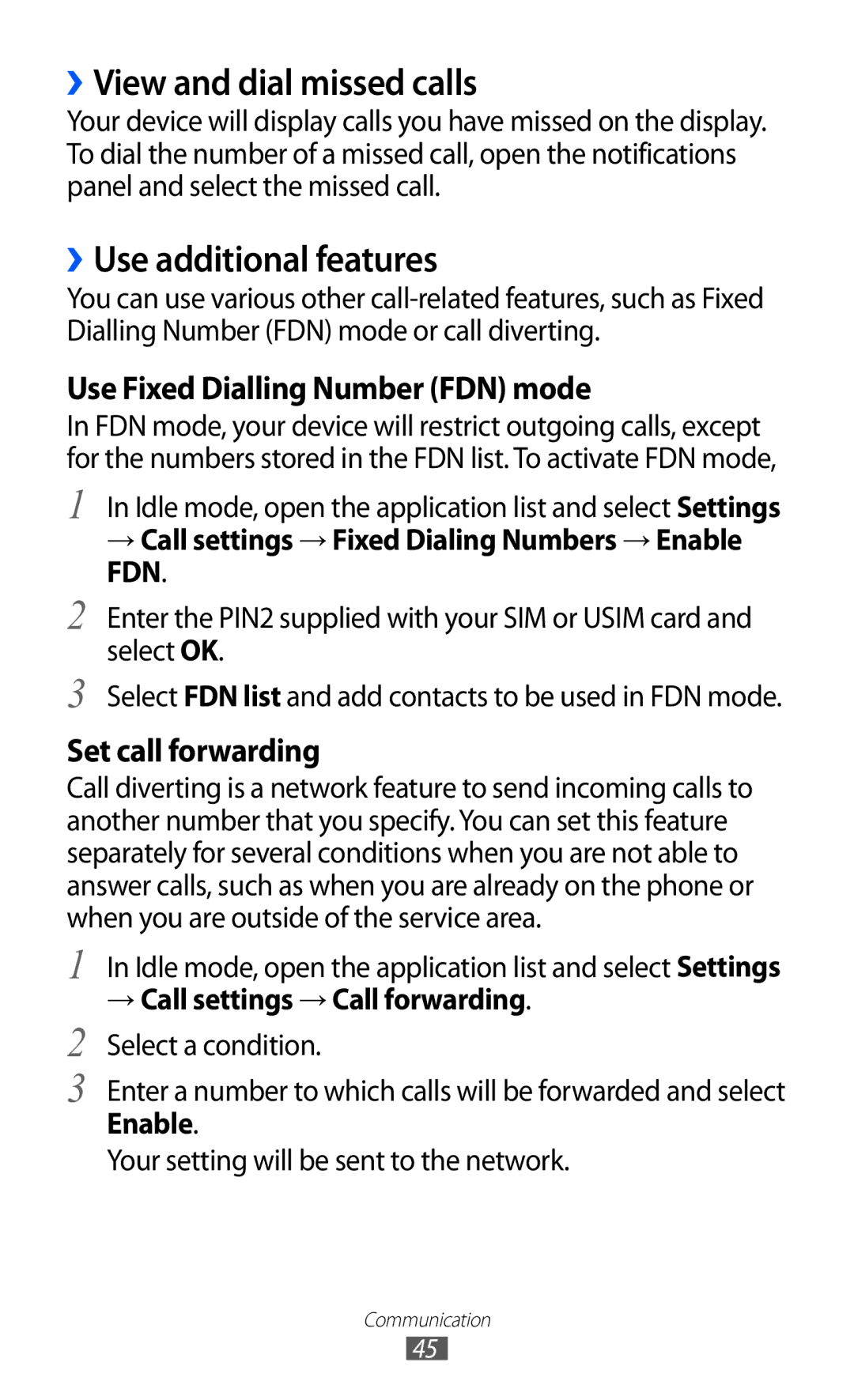 Samsung GT-B5510 user manual ››View and dial missed calls, ››Use additional features 