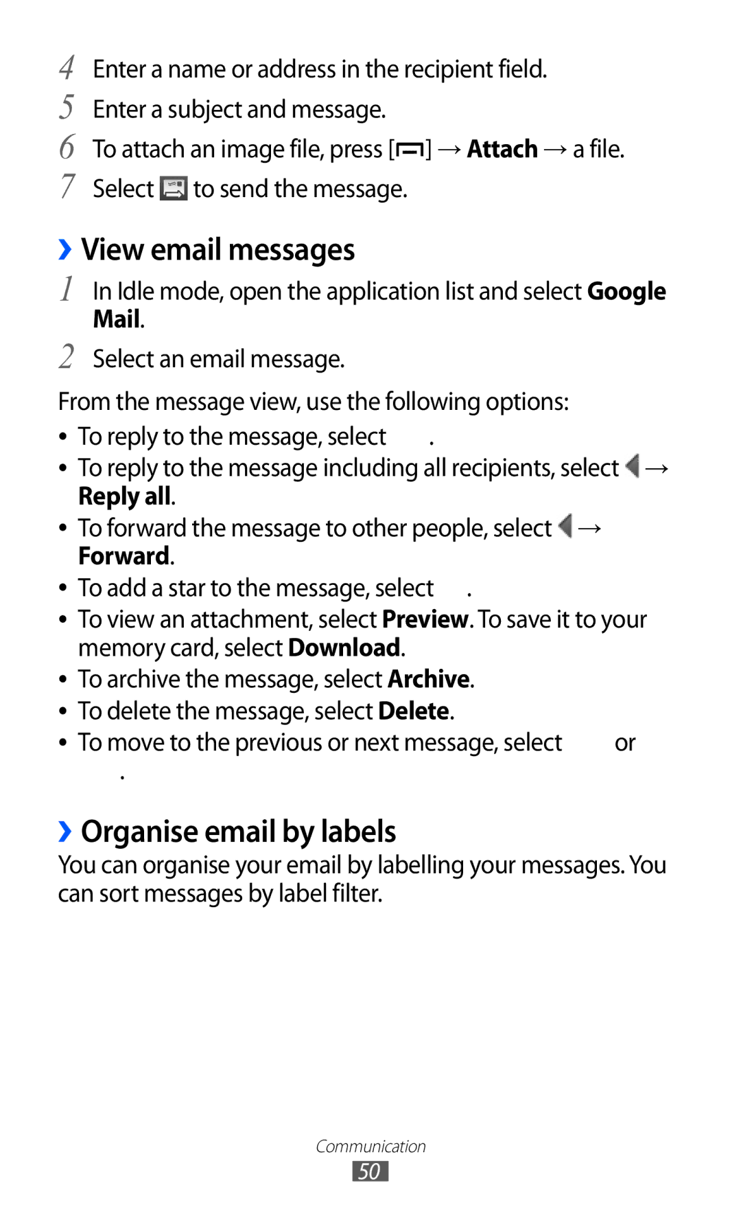 Samsung GT-B5510 user manual ››View email messages, ››Organise email by labels, Mail 