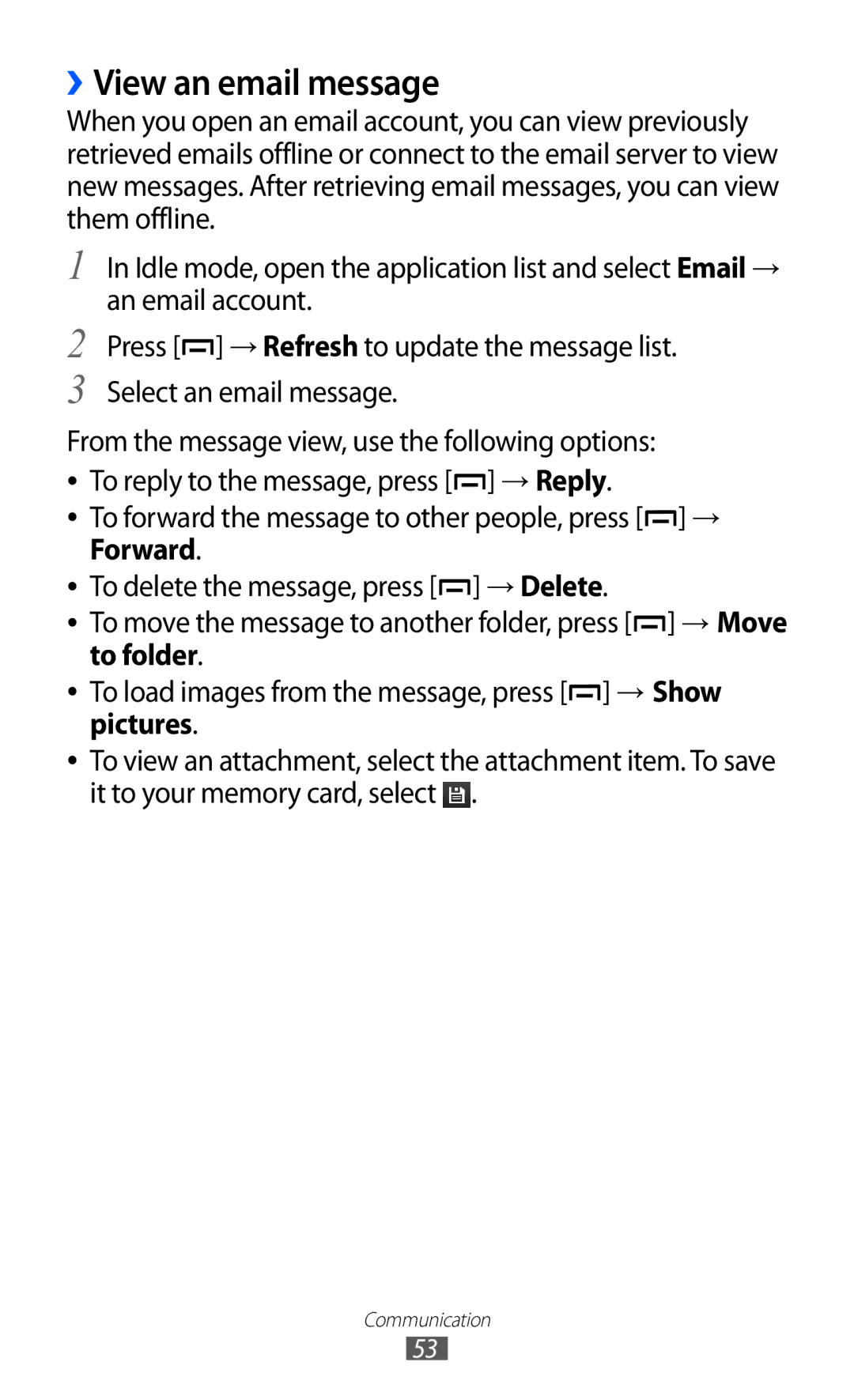 Samsung GT-B5510 user manual ››View an email message 