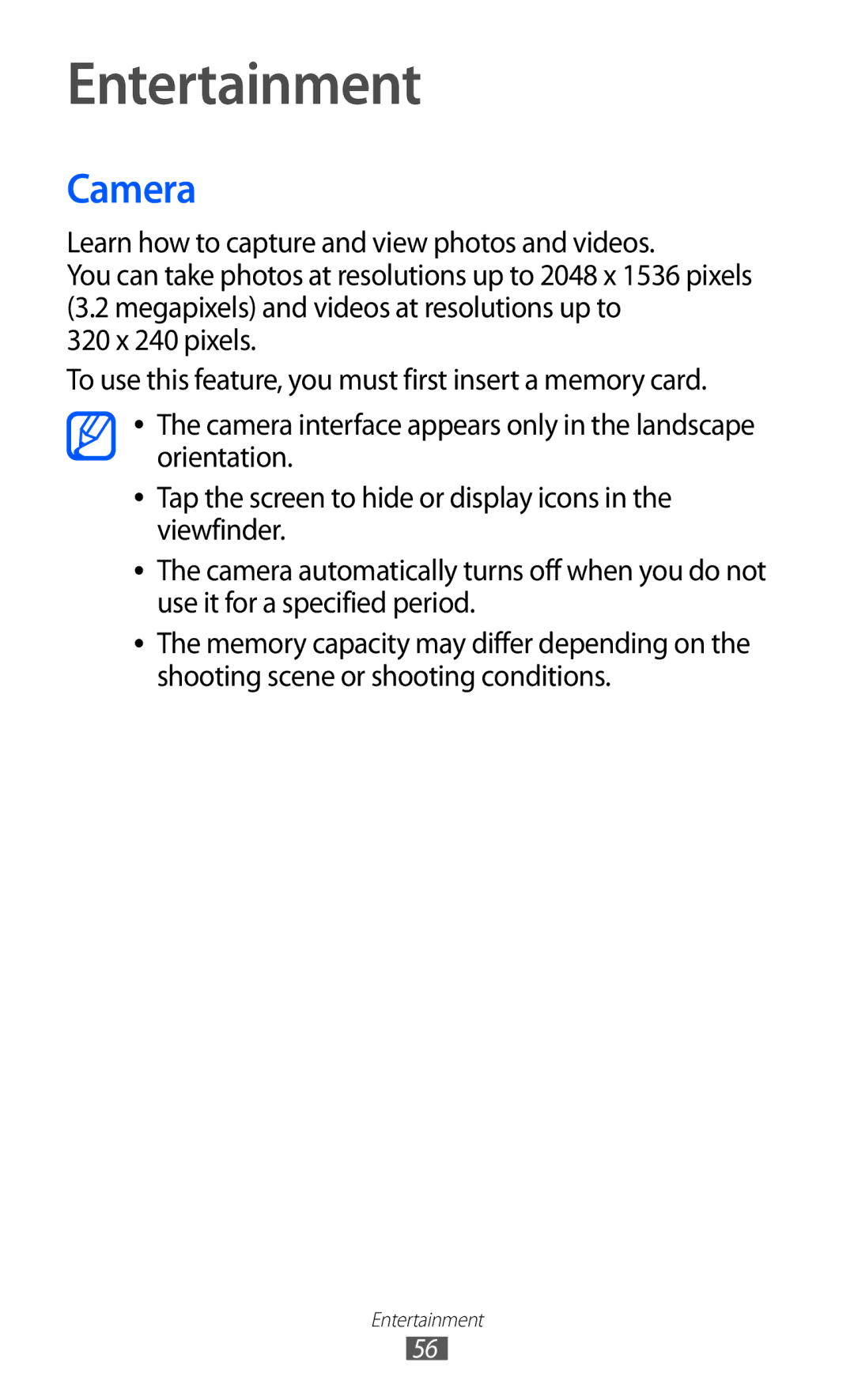 Samsung GT-B5510 user manual Entertainment, Camera 