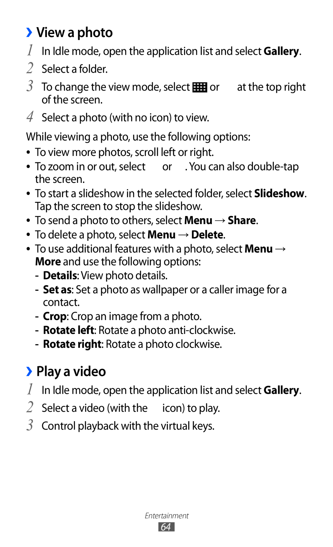 Samsung GT-B5510 user manual ››View a photo, ››Play a video 