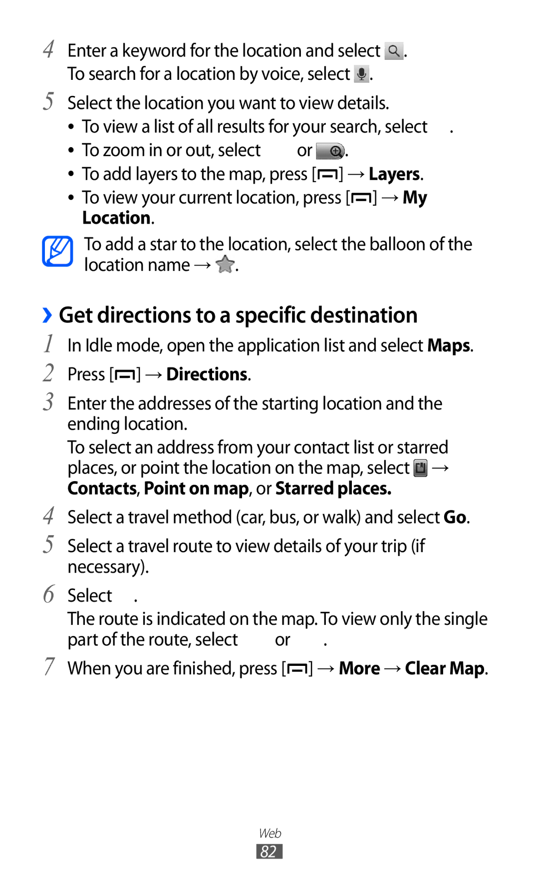 Samsung GT-B5510 user manual ››Get directions to a specific destination, Select the location you want to view details 