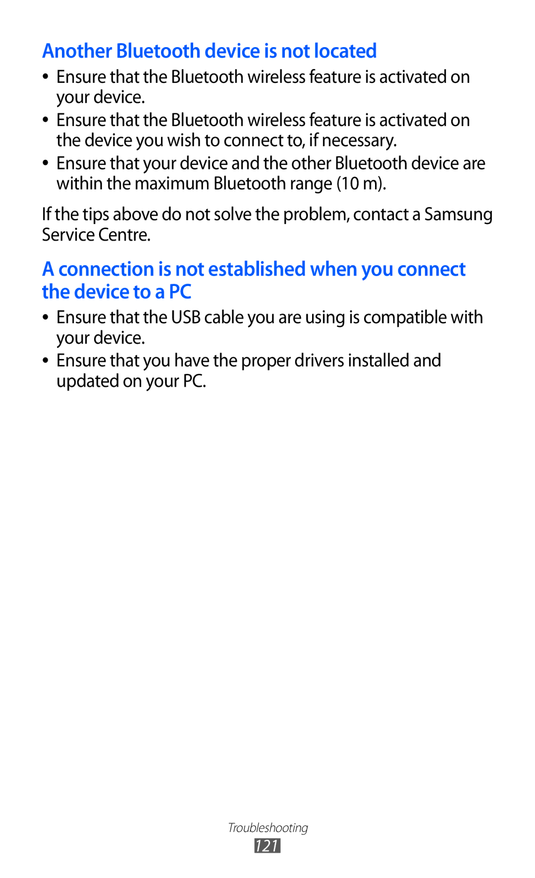 Samsung GT-B5510CAAABS, GT-B5510CAAAFR, GT-B5510WSAABS, GT-B5510CAAKSA manual Another Bluetooth device is not located 