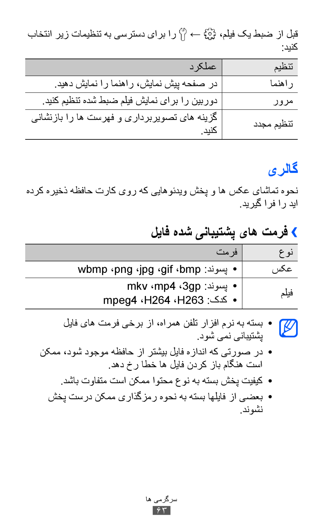 Samsung GT-B5510CAAPAK, GT-B5510CAAABS, GT-B5510CAAAFR, GT-B5510WSAABS, GT-B5510CAAKSA یرلاگ, لیاف هدش ینابیتشپ یاه تمرف›› 