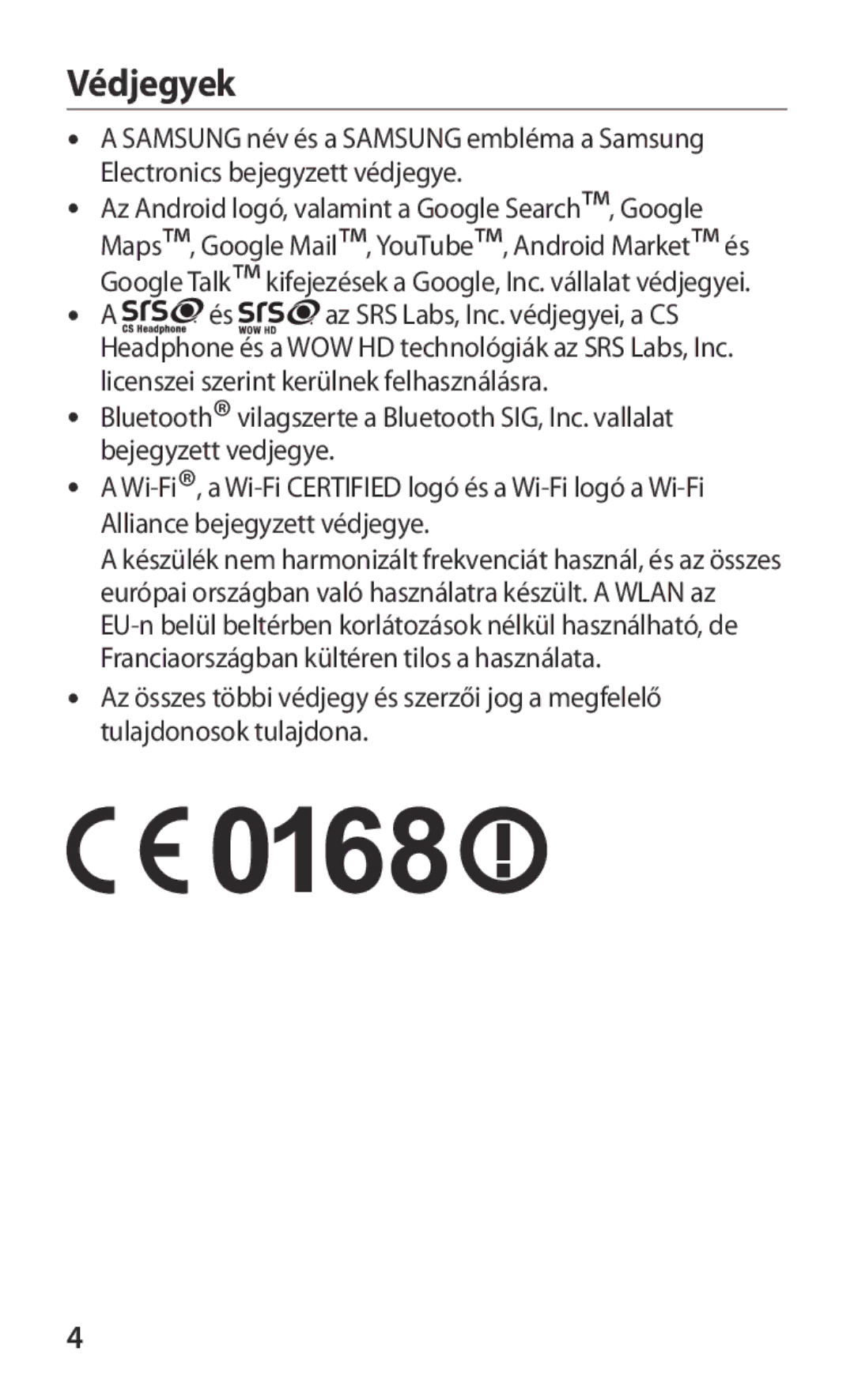 Samsung GT-B5510CAAO2C, GT-B5510CAADBT, GT-B5510CAAITV, GT-B5510WSABGL, GT-B5510CAAGBL, GT-B5510CAACOA manual Védjegyek 