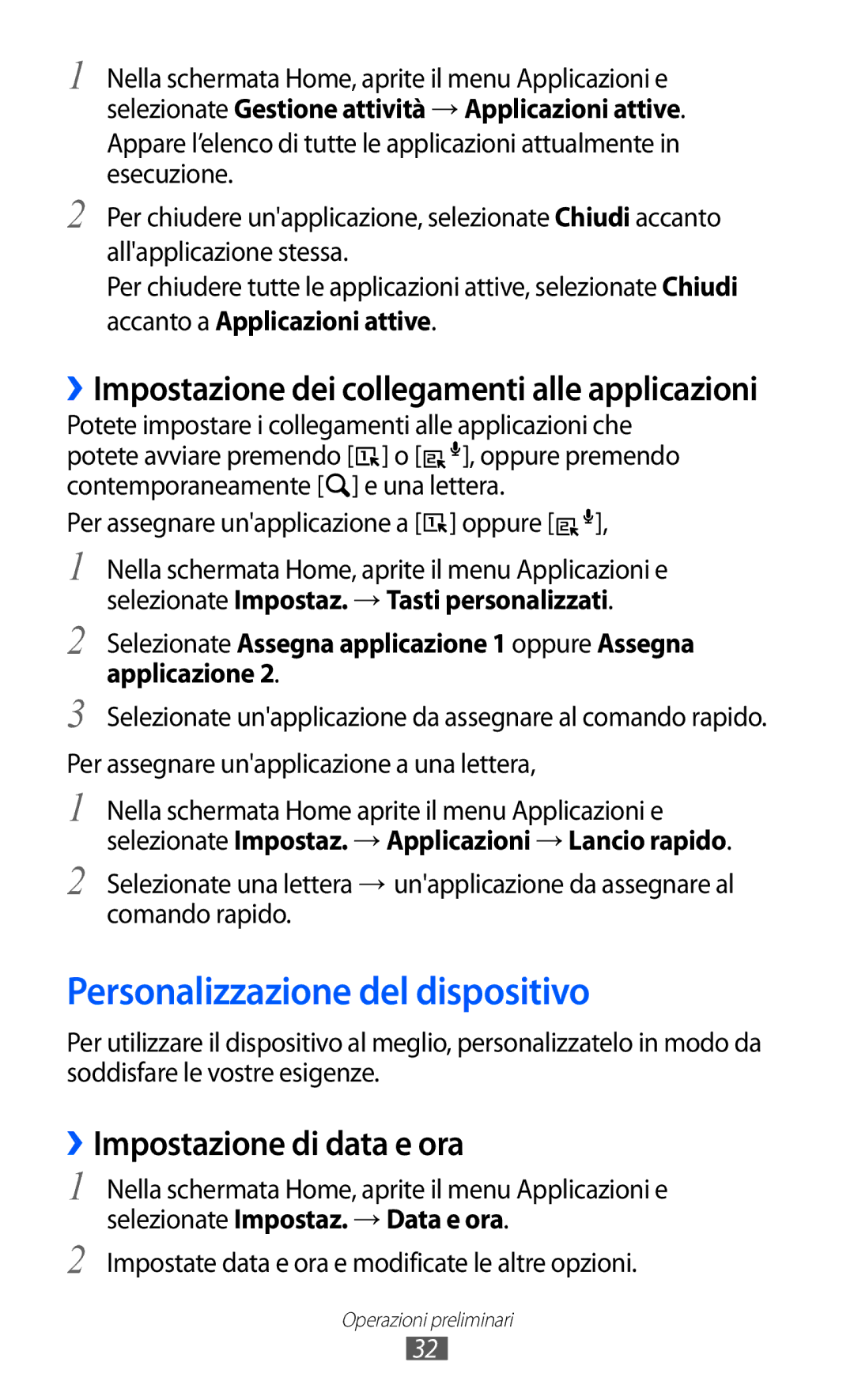 Samsung GT-B5510CAAITV Personalizzazione del dispositivo, ››Impostazione di data e ora, Accanto a Applicazioni attive 