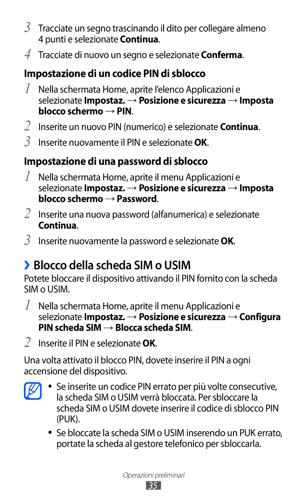 Samsung GT-B5510CAAHUI, GT-B5510WSAWIN manual ››Blocco della scheda SIM o Usim, Impostazione di un codice PIN di sblocco 