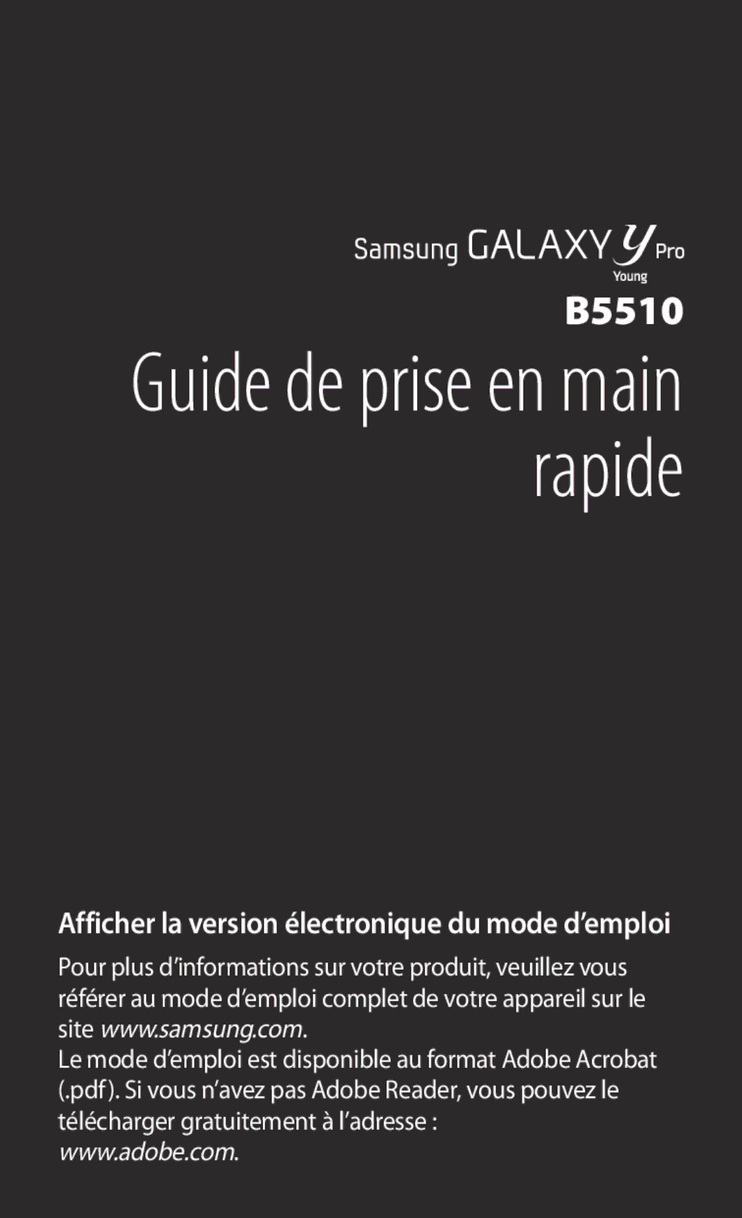 Samsung GT-B5510WSAFTM, GT-B5510CAANRJ, GT-B5510CAAXEF, GT-B5510WSAXEF, GT-B5510CAAFTM manual Guide de prise en main rapide 