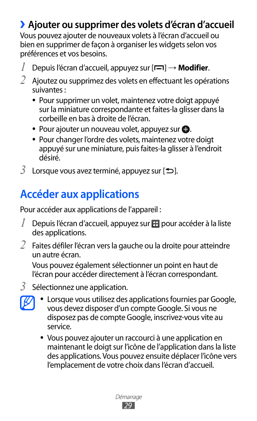 Samsung GT-B5510CAAFTM, GT-B5510CAANRJ manual Accéder aux applications, ››Ajouter ou supprimer des volets d’écran d’accueil 