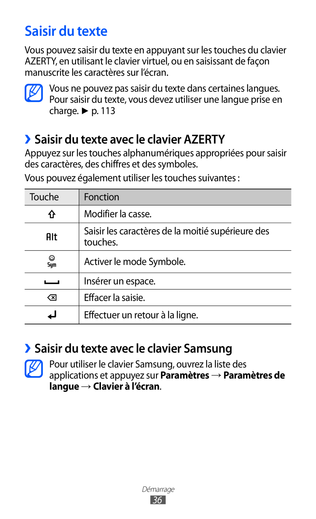 Samsung GT-B5510WSAFTM manual ››Saisir du texte avec le clavier AZERTY, ››Saisir du texte avec le clavier Samsung 