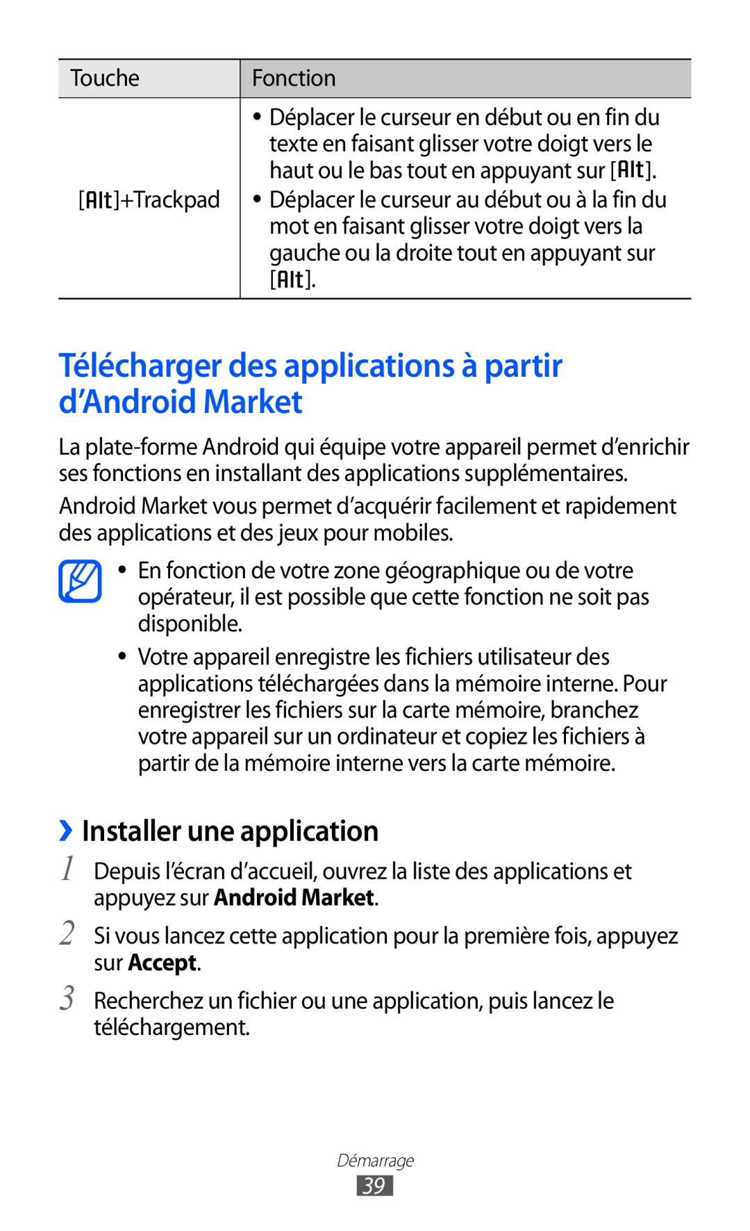 Samsung GT-B5510CAAFTM, GT-B5510CAANRJ Télécharger des applications à partir d’Android Market, ››Installer une application 