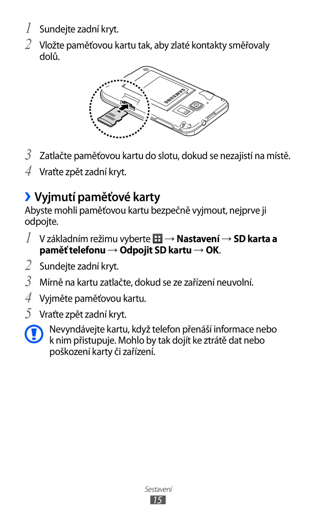 Samsung GT-B5510CAAXSK, GT-B5510CAAO2C manual ››Vyjmutí paměťové karty 