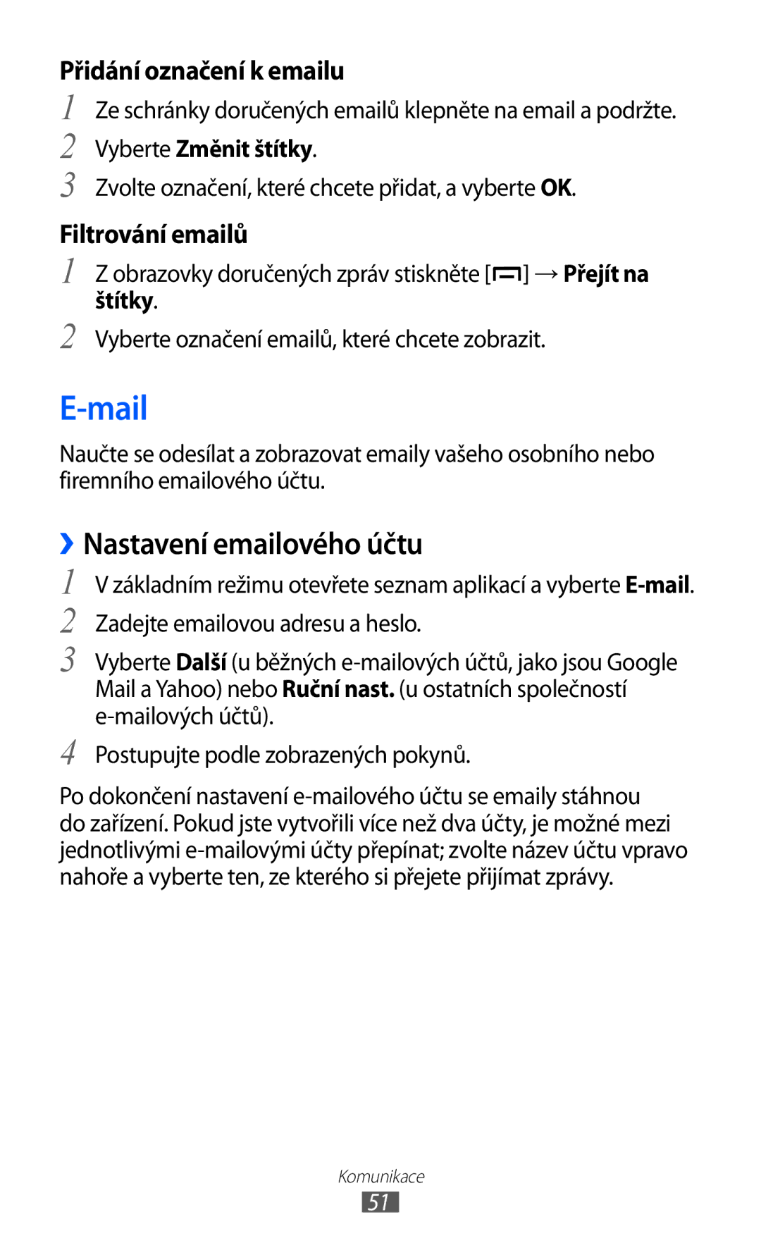 Samsung GT-B5510CAAXSK, GT-B5510CAAO2C manual Mail, ››Nastavení emailového účtu, Vyberte Změnit štítky, Štítky 
