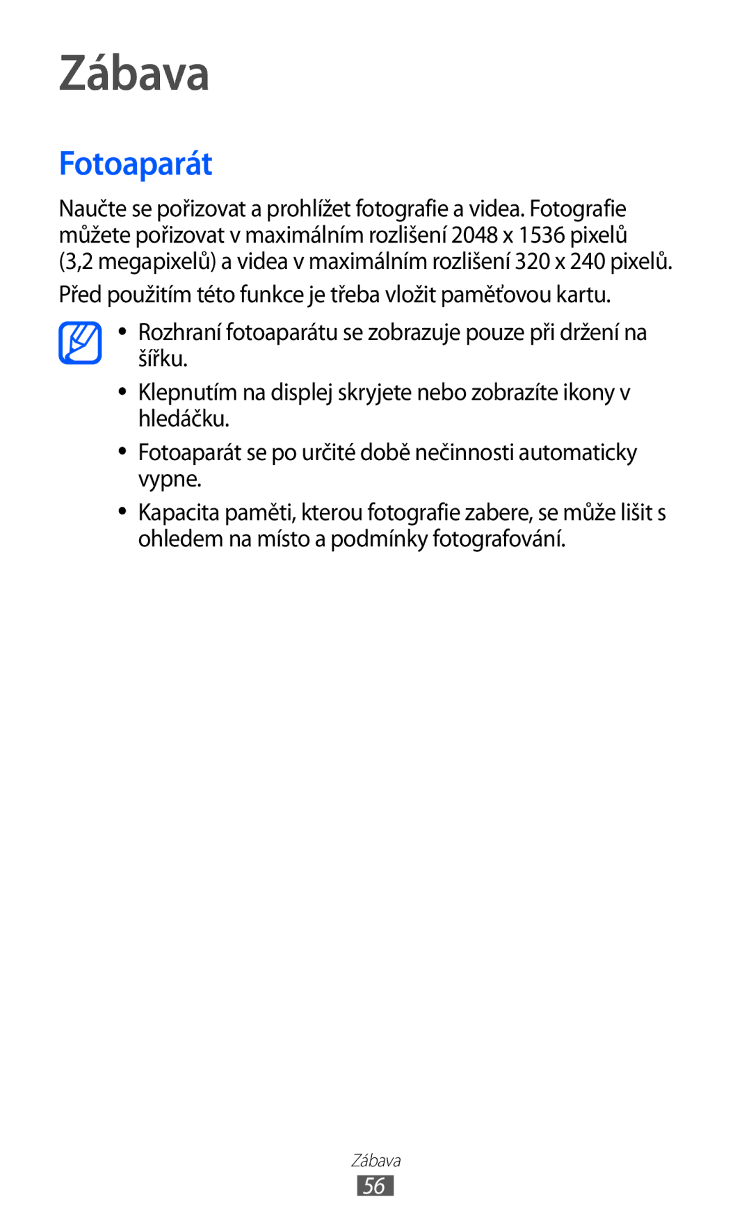 Samsung GT-B5510CAAO2C, GT-B5510CAAXSK manual Zábava, Fotoaparát 