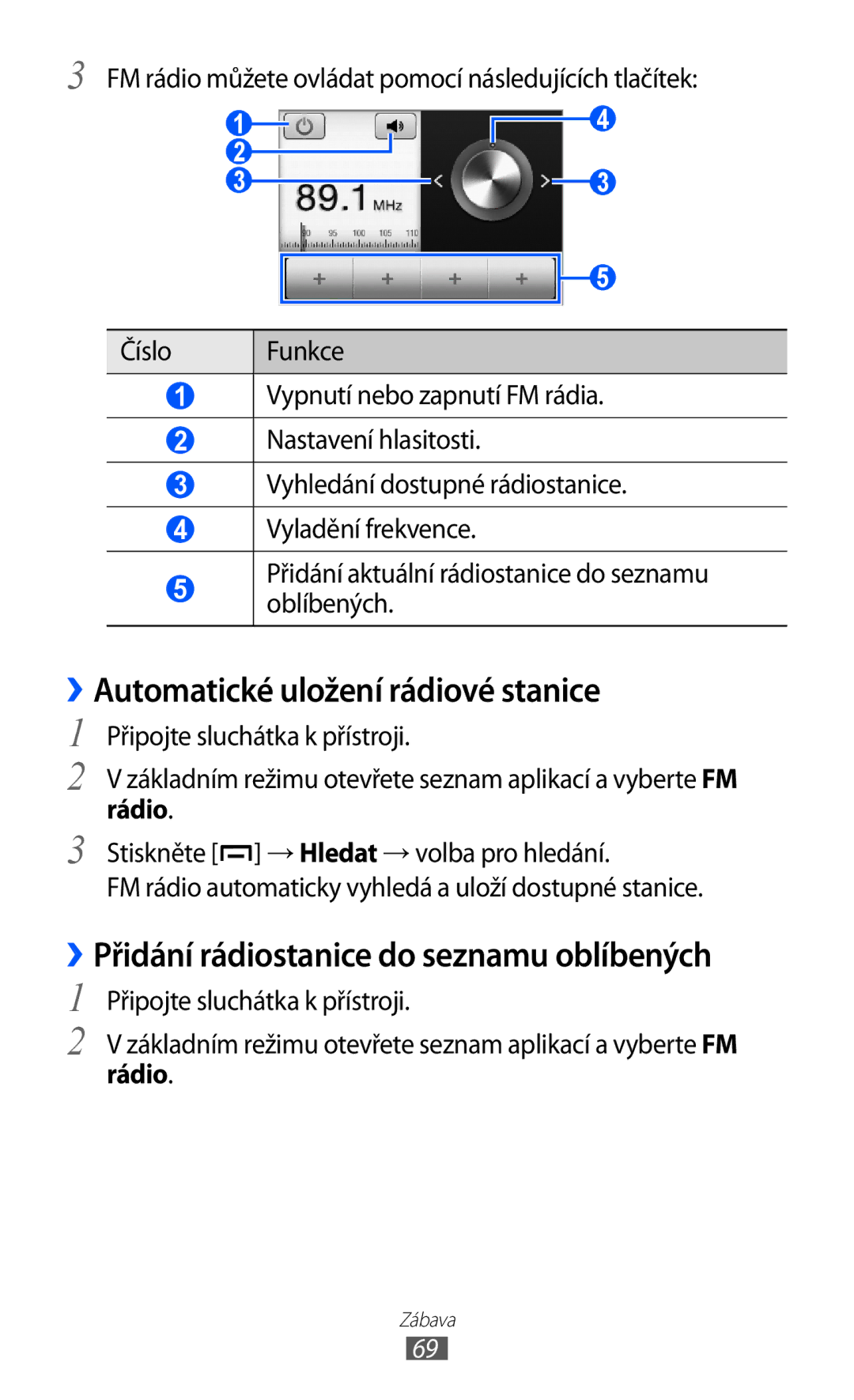 Samsung GT-B5510CAAXSK manual ››Automatické uložení rádiové stanice, ››Přidání rádiostanice do seznamu oblíbených, Rádio 