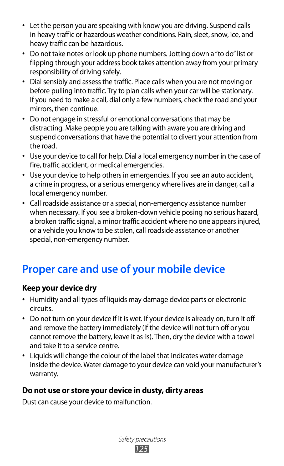 Samsung GT-B5510CAAHUI, GT-B5510CAATUR, GT-B5510CAADBT, GT-B5510WSATUR manual Proper care and use of your mobile device 