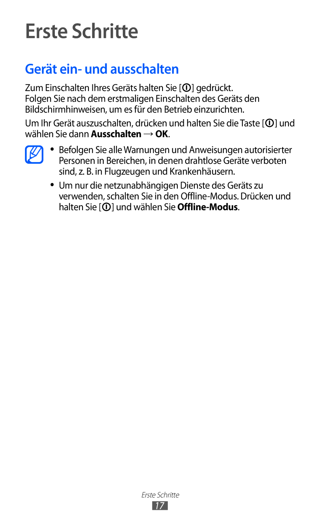 Samsung GT-B5510WSATUR, GT-B5510CAATUR, GT-B5510CAADBT manual Erste Schritte, Gerät ein- und ausschalten 
