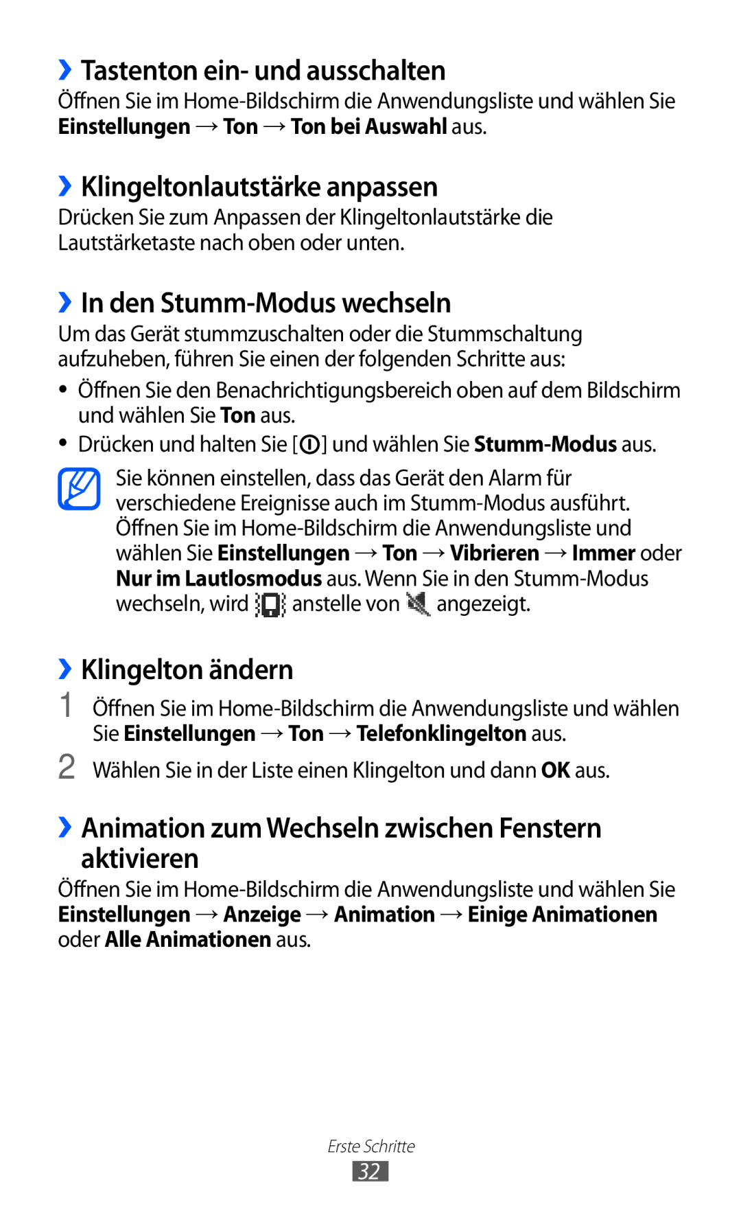 Samsung GT-B5510WSATUR ››Tastenton ein- und ausschalten, ››Klingeltonlautstärke anpassen, ››In den Stumm-Modus wechseln 