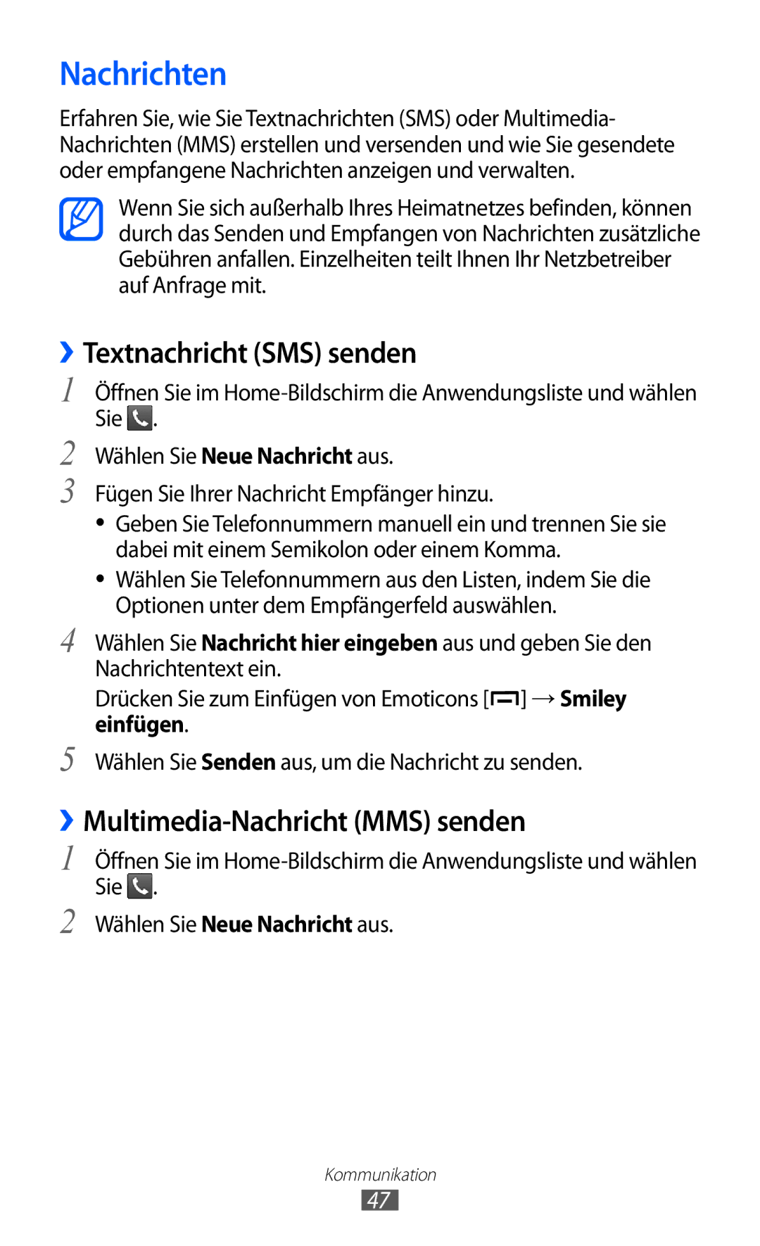 Samsung GT-B5510WSATUR, GT-B5510CAATUR manual Nachrichten, ››Textnachricht SMS senden, ››Multimedia-Nachricht MMS senden 