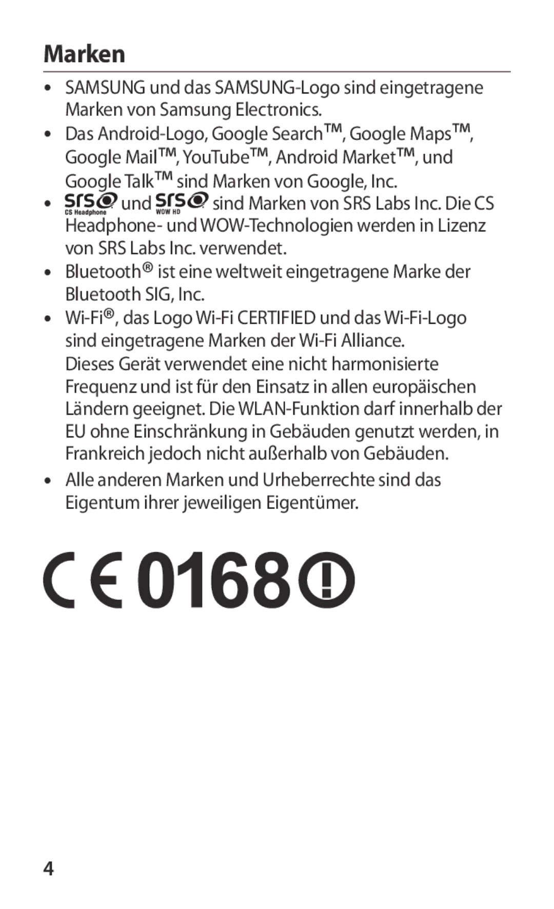 Samsung GT-B5510CAADBT, GT-B5510CAATUR, GT-B5510WSATUR manual Marken 