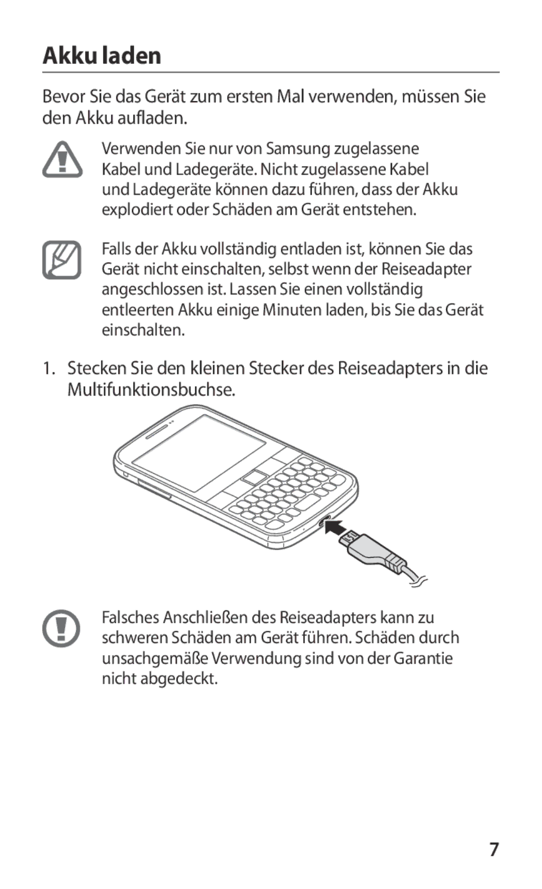 Samsung GT-B5510CAADBT, GT-B5510CAATUR, GT-B5510WSATUR manual Akku laden 