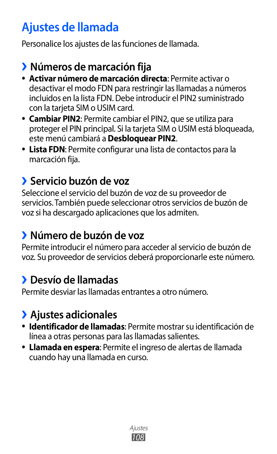 Samsung GT-B5510CAAATL, GT-B5510CAAYOG, GT-B5510CAAFOP, GT-B5510CAAPHE, GT-B5510WSAFOP, GT-B5510WSAAMN manual Ajustes de llamada 