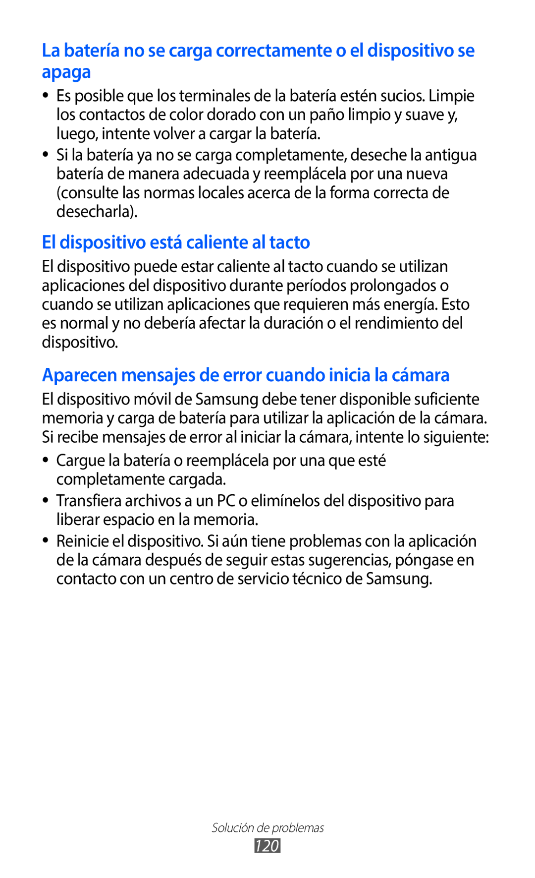 Samsung GT-B5510CAAYOG, GT-B5510CAAFOP, GT-B5510CAAPHE, GT-B5510WSAFOP manual El dispositivo está caliente al tacto, 120 