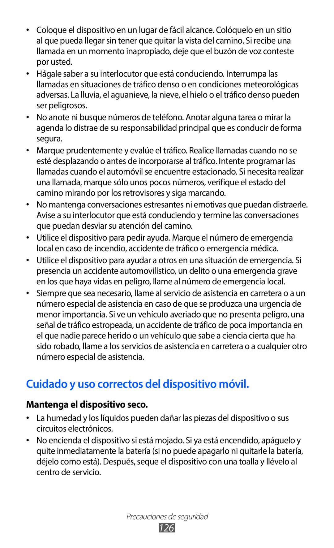 Samsung GT-B5510WSAPHE, GT-B5510CAAYOG, GT-B5510CAAFOP, GT-B5510CAAPHE Cuidado y uso correctos del dispositivo móvil, 126 