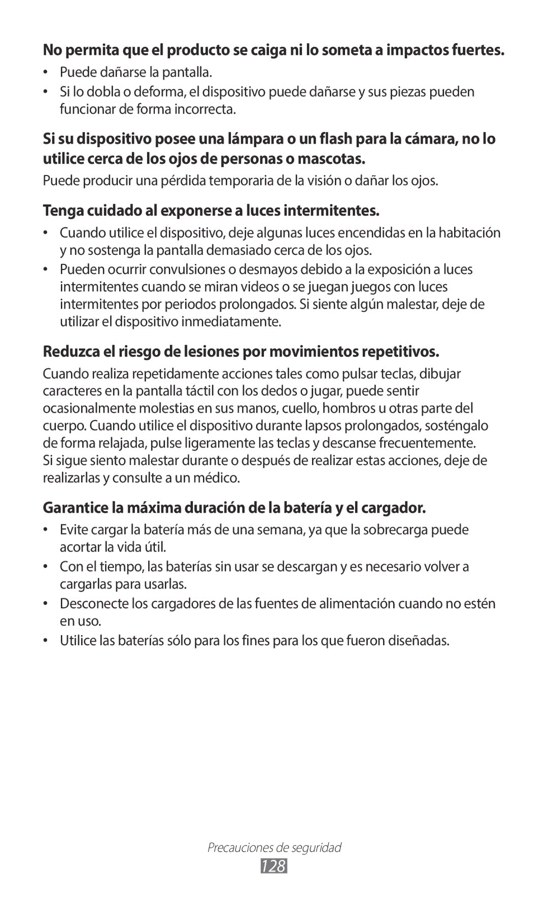 Samsung GT-B5510CAAATL, GT-B5510CAAYOG, GT-B5510CAAFOP, GT-B5510CAAPHE 128, Tenga cuidado al exponerse a luces intermitentes 