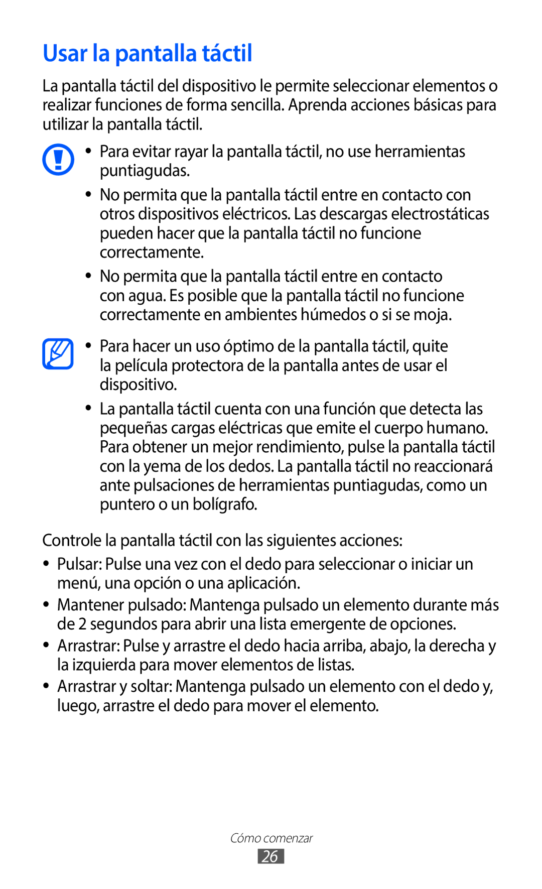 Samsung GT-B5510WSAPHE, GT-B5510CAAYOG, GT-B5510CAAFOP, GT-B5510CAAPHE, GT-B5510WSAFOP, GT-B5510WSAAMN Usar la pantalla táctil 