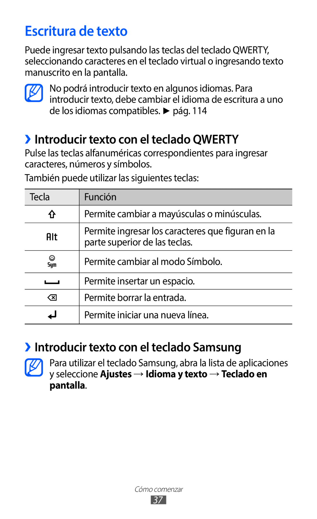 Samsung GT-B5510WSAYOG, GT-B5510CAAYOG, GT-B5510CAAFOP manual Escritura de texto, ››Introducir texto con el teclado Qwerty 