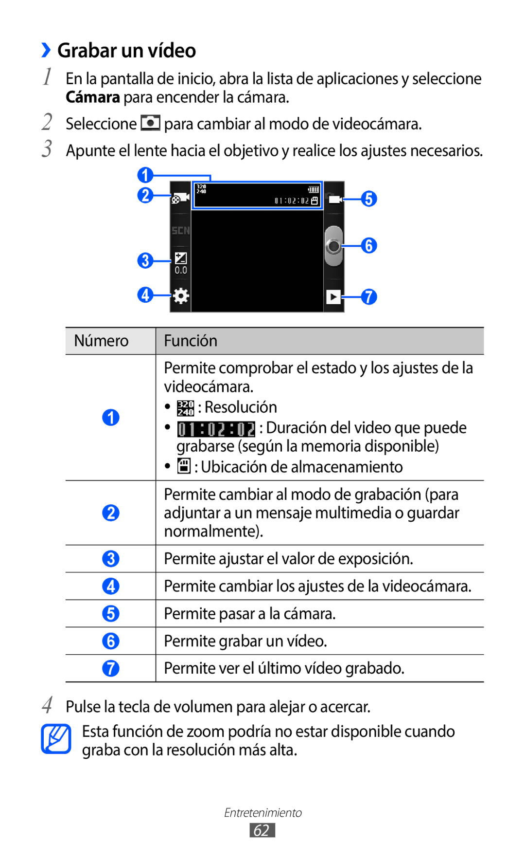 Samsung GT-B5510CAAPHE, GT-B5510CAAYOG, GT-B5510CAAFOP, GT-B5510WSAFOP, GT-B5510WSAAMN, GT-B5510WSAATL manual ››Grabar un vídeo 