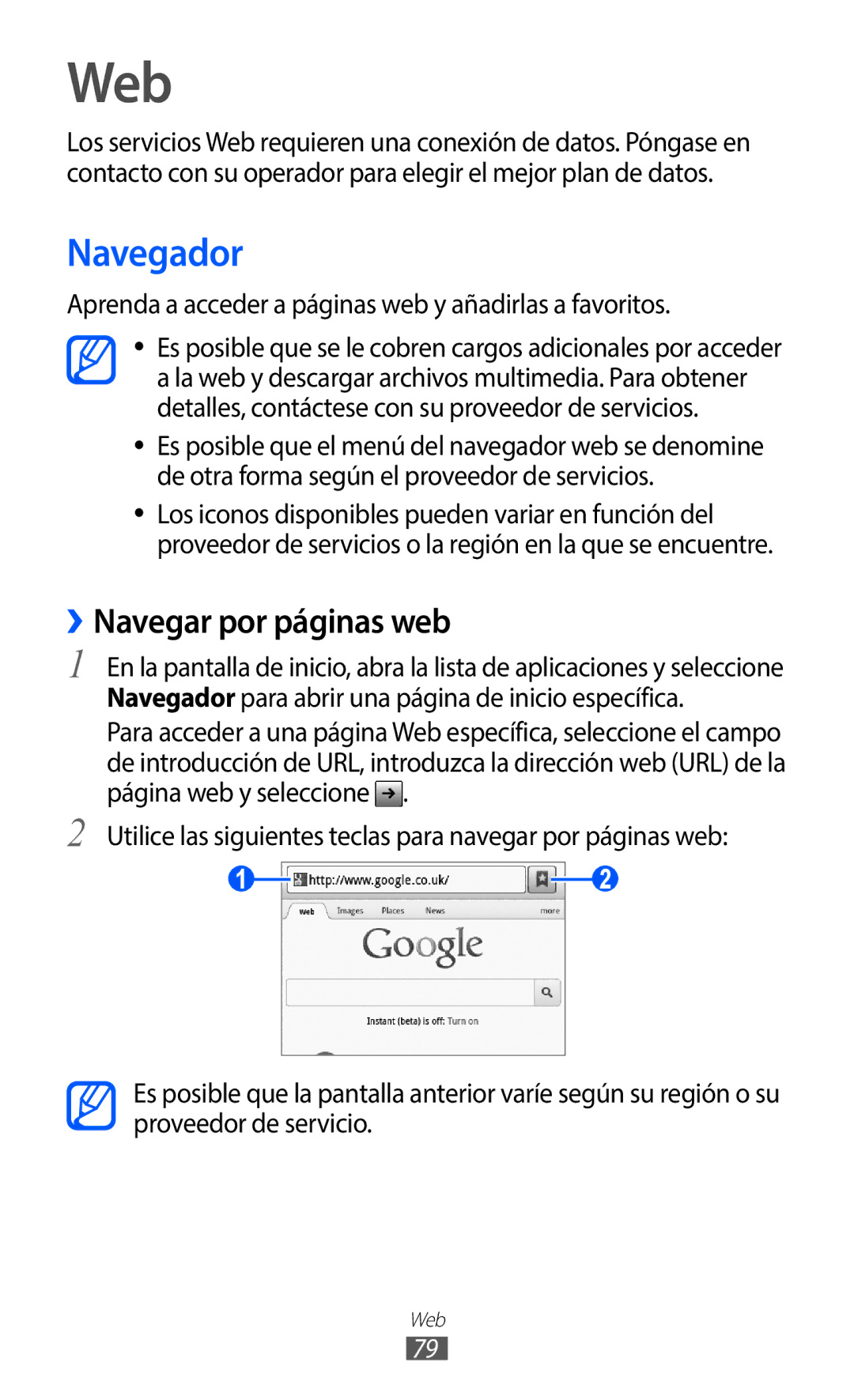 Samsung GT-B5510CAAAMN Web, Navegador, ››Navegar por páginas web, Aprenda a acceder a páginas web y añadirlas a favoritos 