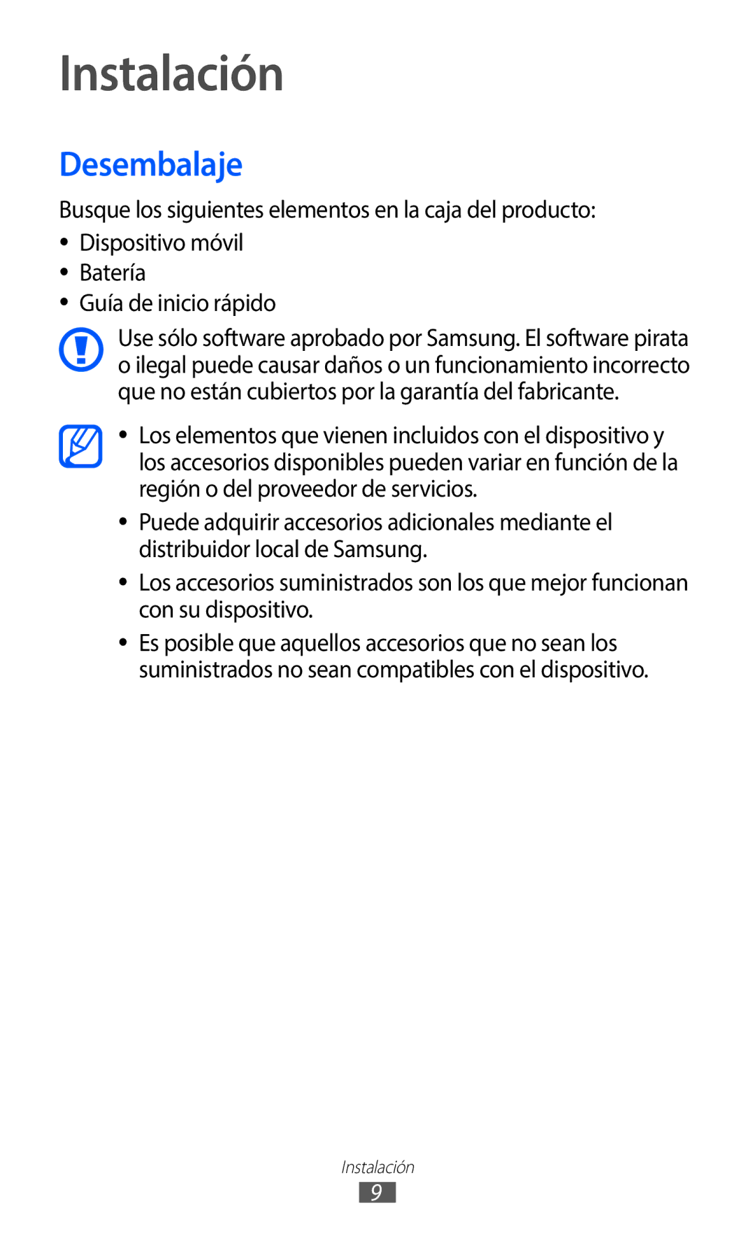 Samsung GT-B5510CAAAMN, GT-B5510CAAYOG, GT-B5510CAAFOP, GT-B5510CAAPHE, GT-B5510WSAFOP manual Instalación, Desembalaje 