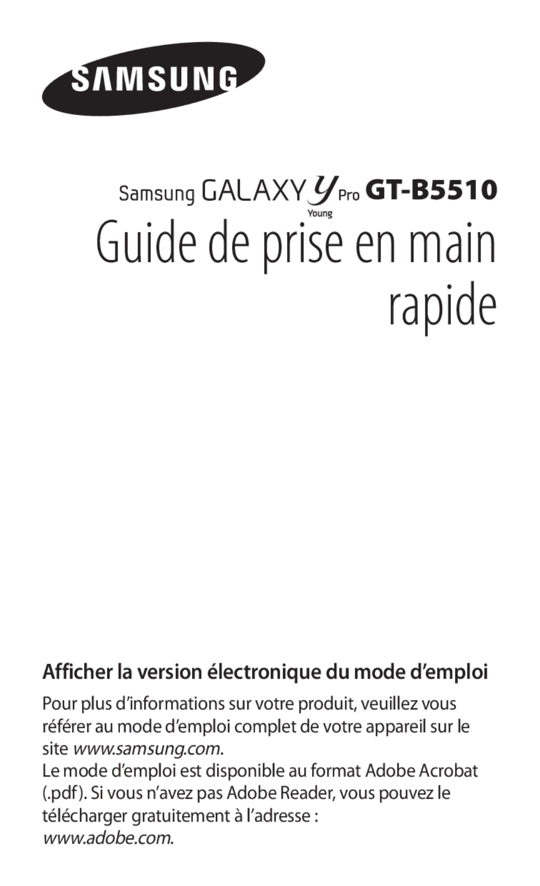 Samsung GT-B5510CAABGL, GT-B5510WSABGL, GT-B5510WSAGBL, GT2B5510WSABGL, GT-B5510CAAGBL manual Guide de prise en main rapide 