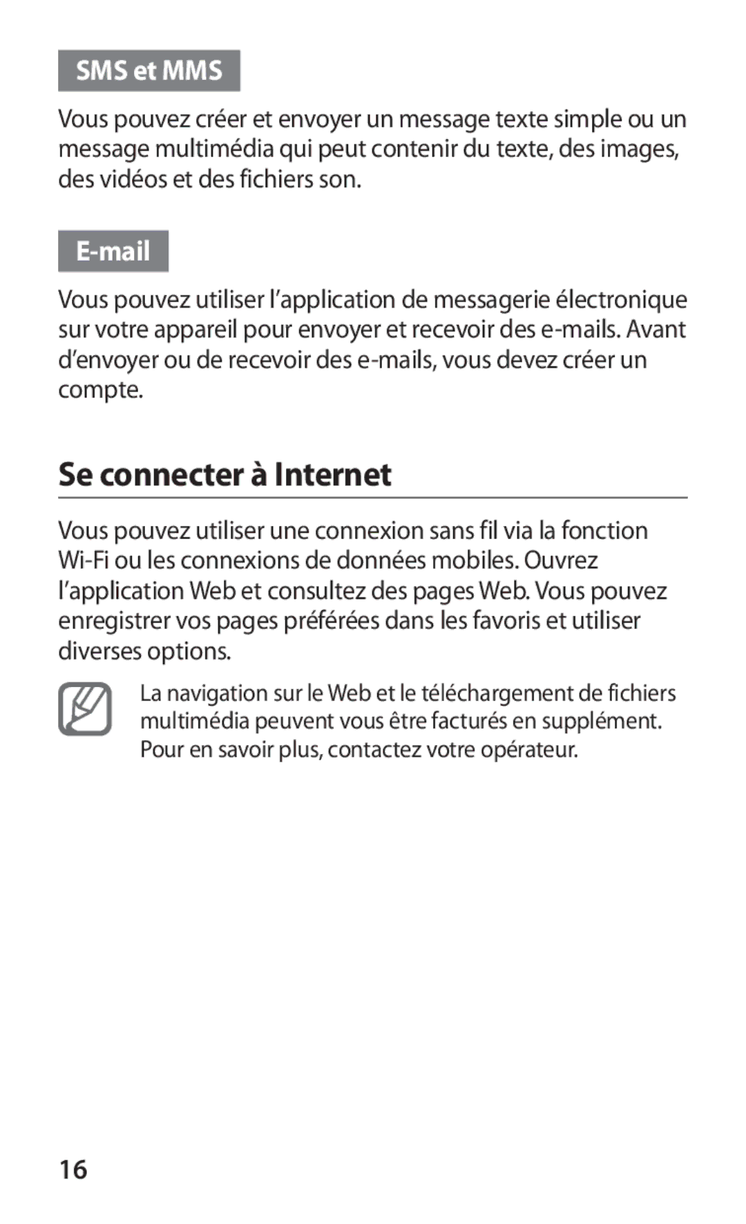 Samsung GT-B5510CAAGBL, GT-B5510WSABGL, GT-B5510CAABGL, GT-B5510WSAGBL manual Se connecter à Internet, SMS et MMS, Mail 