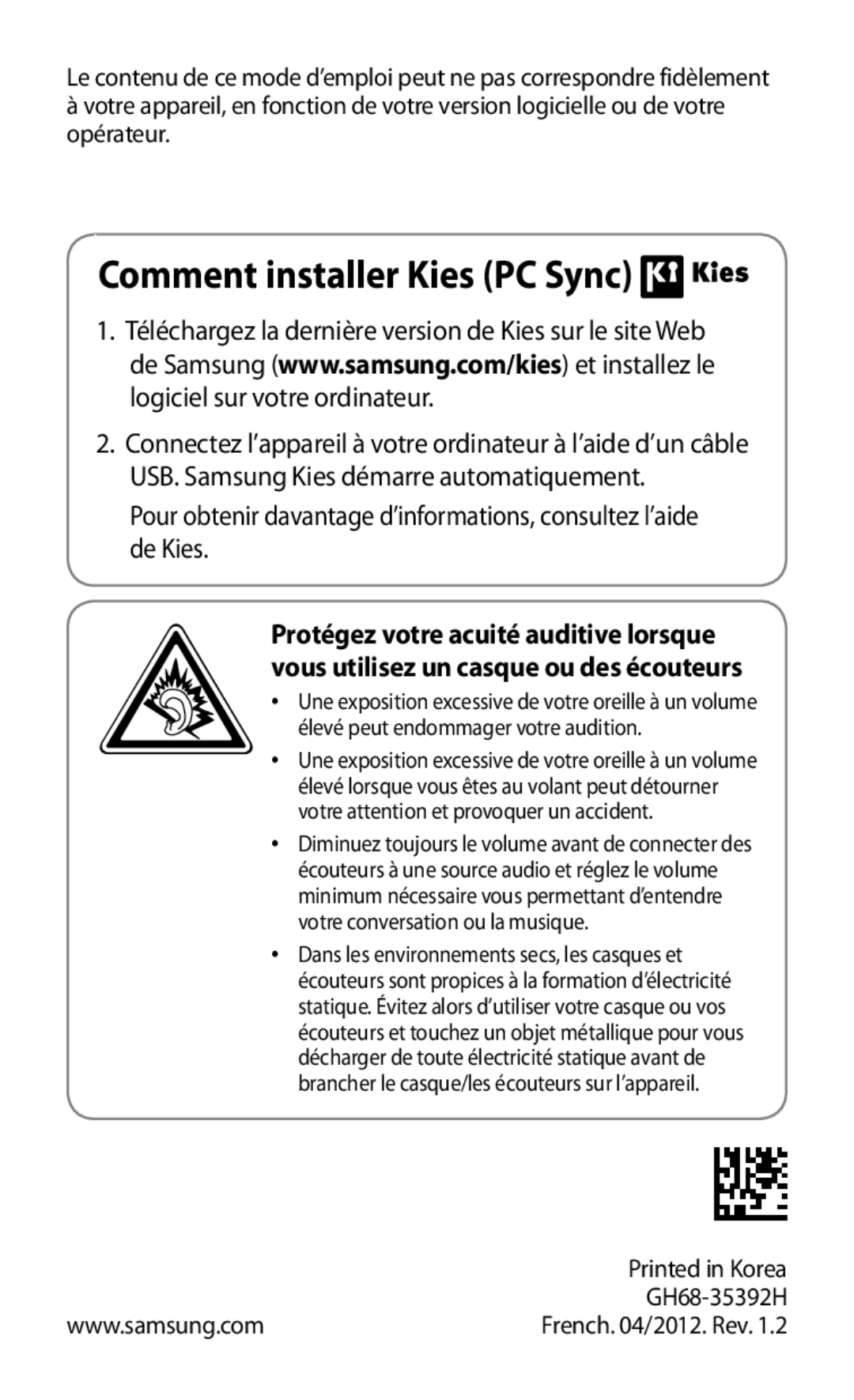 Samsung GT-B5510WSABGL, GT-B5510CAABGL, GT-B5510WSAGBL, GT2B5510WSABGL, GT-B5510CAAGBL manual Comment installer Kies PC Sync 