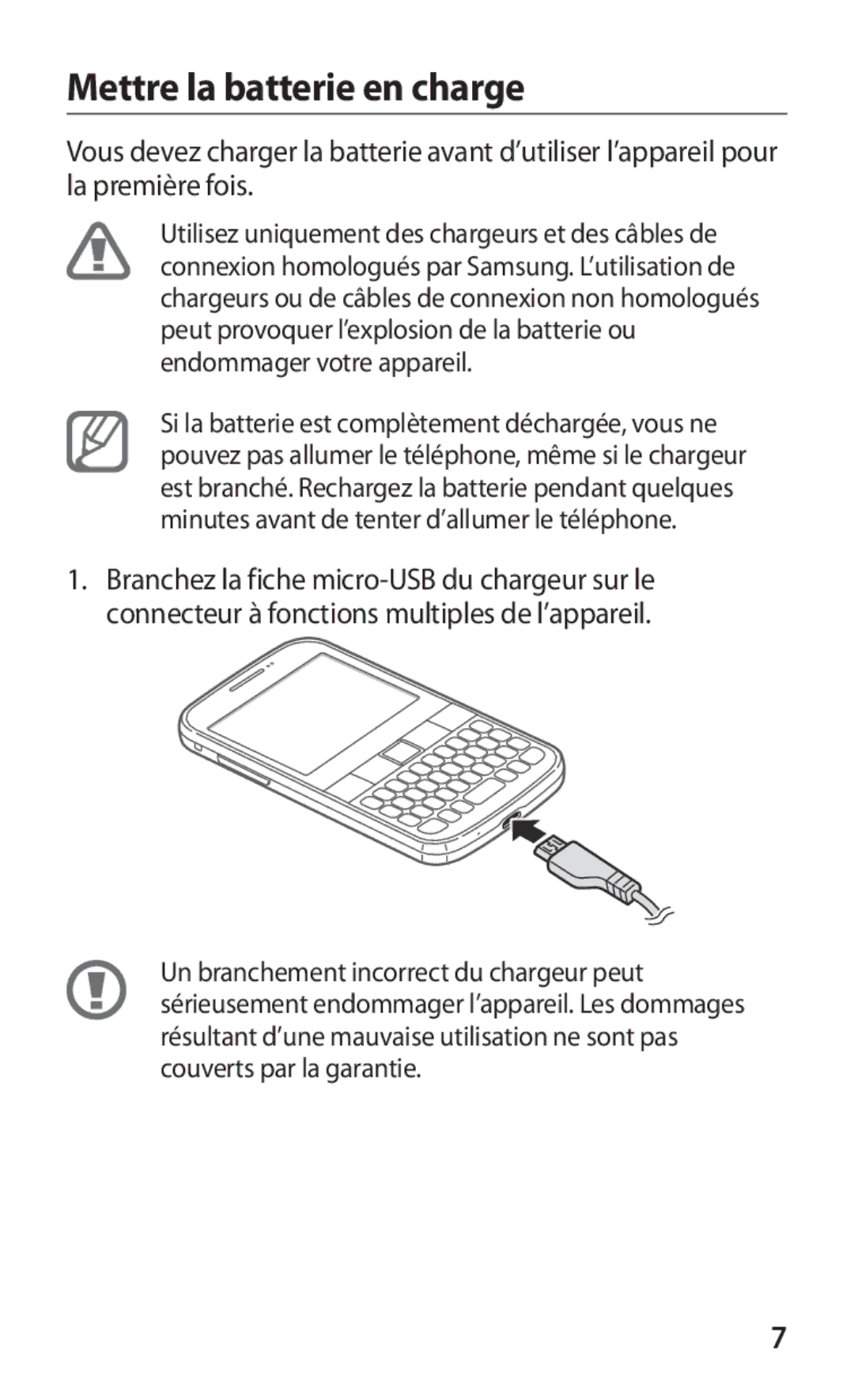 Samsung GT-B5510CAABGL, GT-B5510WSABGL, GT-B5510WSAGBL, GT2B5510WSABGL, GT-B5510CAAGBL manual Mettre la batterie en charge 