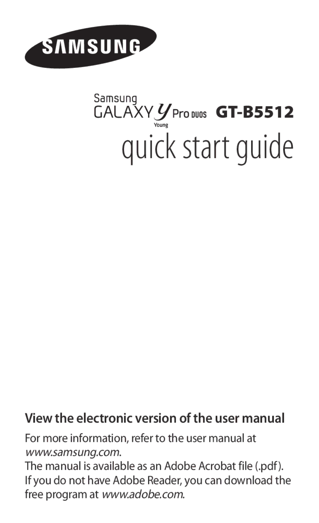 Samsung GT2B5512HKABGL, GT-B5512HKABGL, GT-B5512HKAEUR, GT-B5512HKACYO, GT-B5512UWAEUR manual Quick start guide 