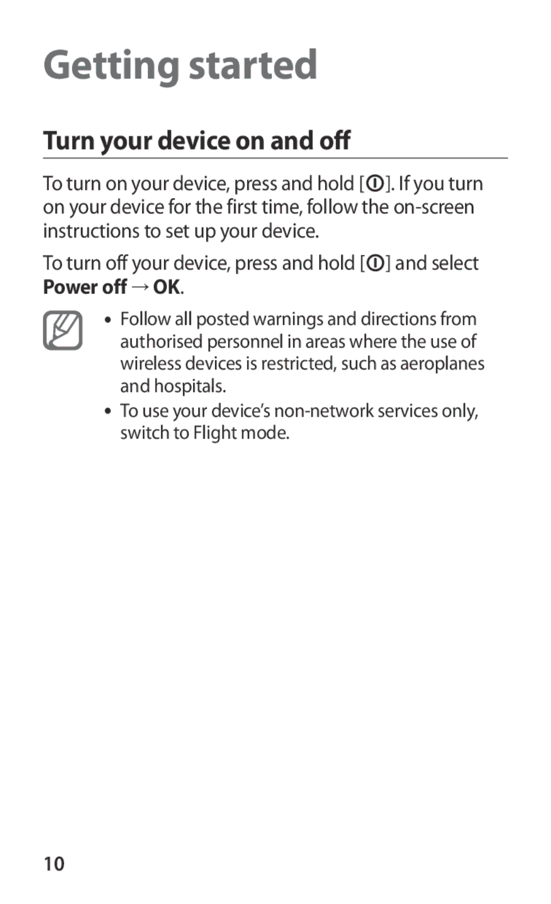 Samsung GT-B5512HKABGL, GT2B5512HKABGL, GT-B5512HKAEUR, GT-B5512HKACYO manual Getting started, Turn your device on and off 