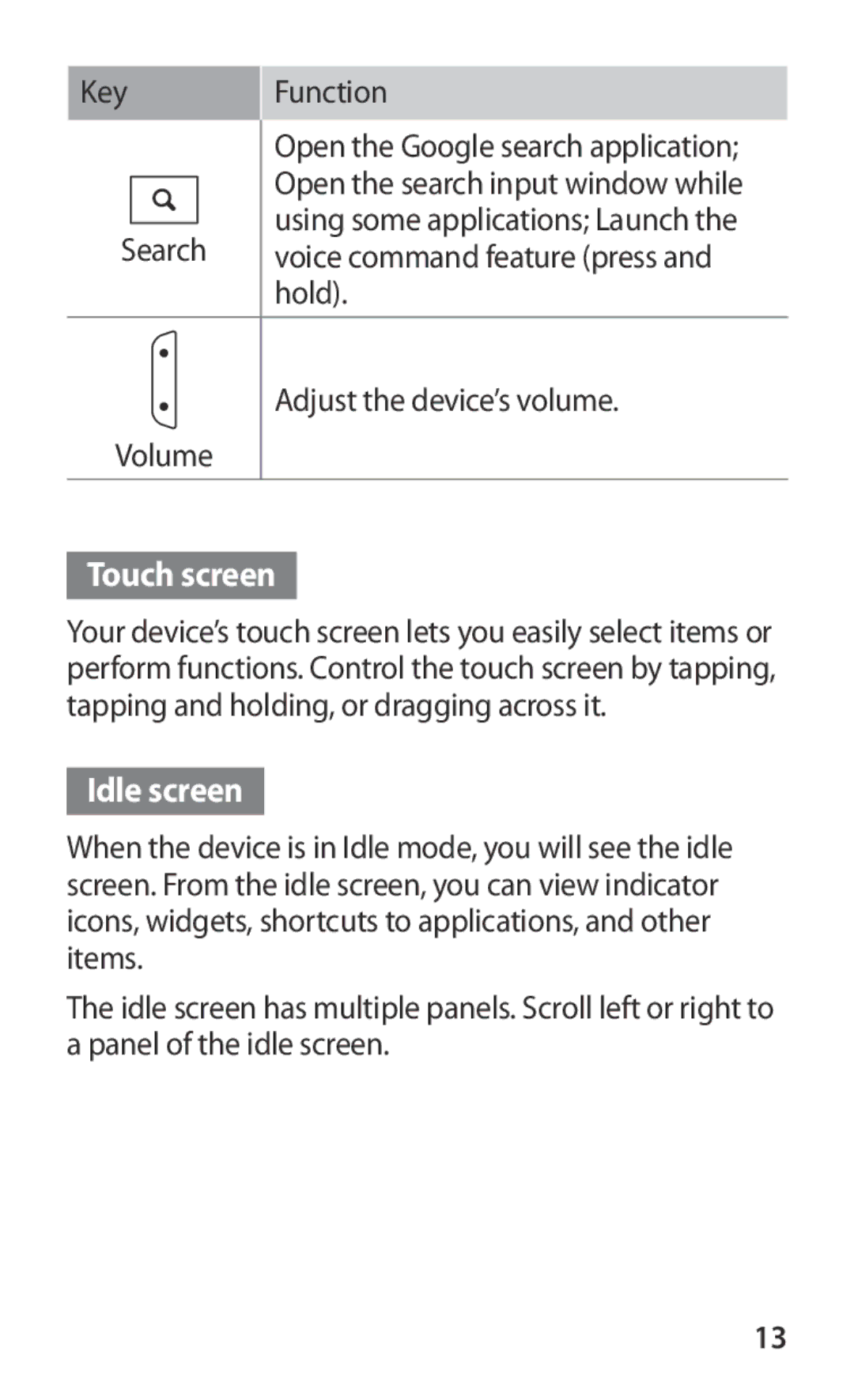 Samsung GT-B5512HKACYO, GT-B5512HKABGL, GT2B5512HKABGL, GT-B5512HKAEUR, GT-B5512UWAEUR manual Touch screen, Idle screen 