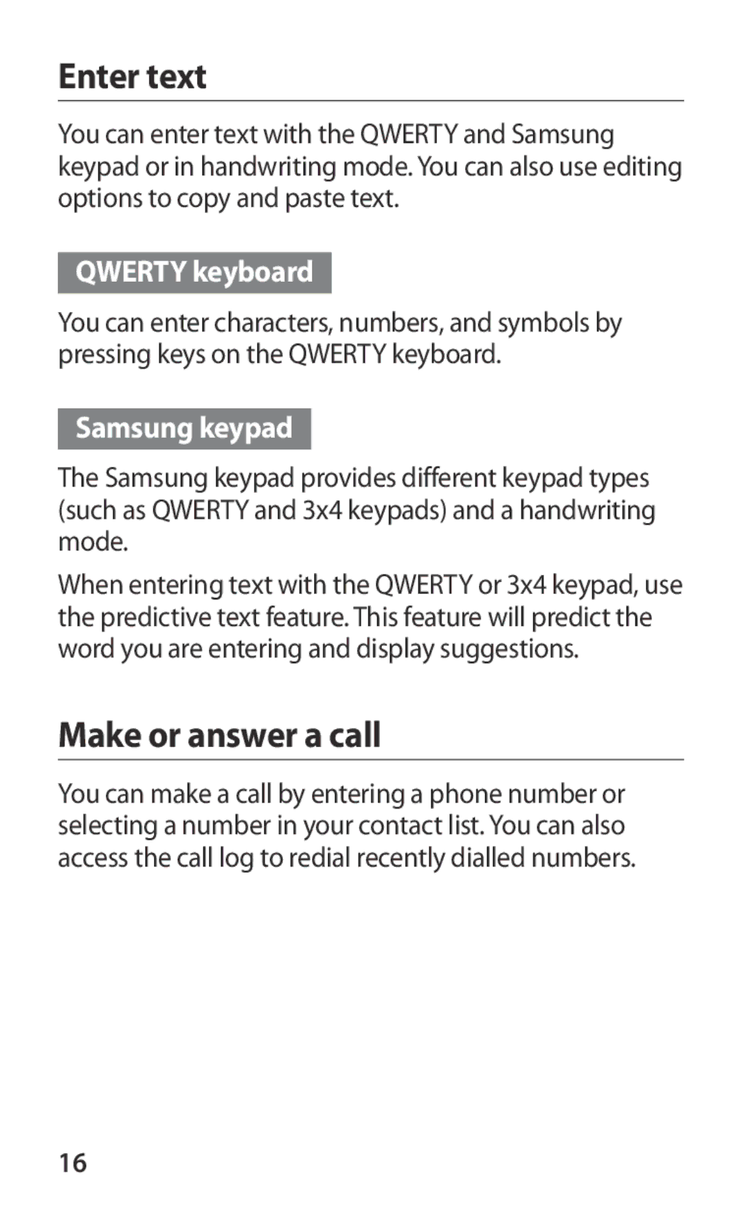 Samsung GT2B5512HKABGL, GT-B5512HKABGL, GT-B5512HKAEUR Enter text, Make or answer a call, Qwerty keyboard, Samsung keypad 