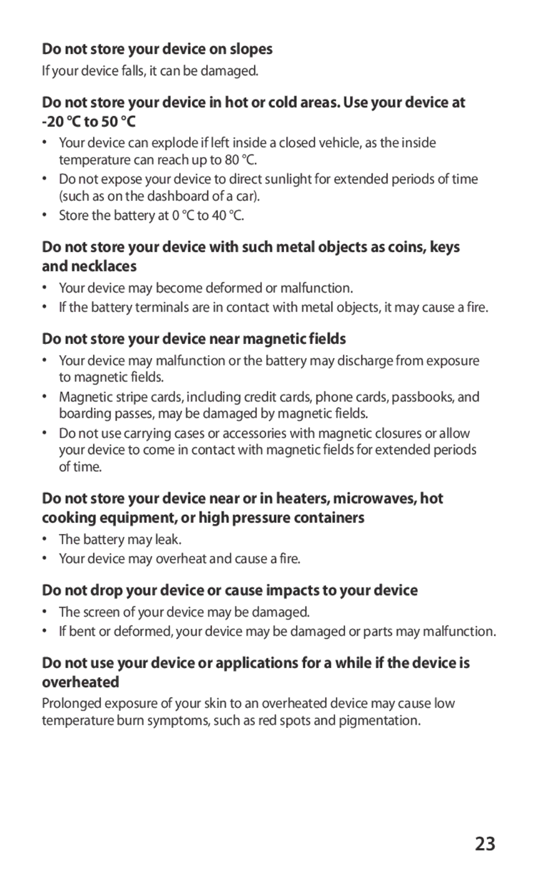 Samsung GT-B5512HKACYO, GT-B5512HKABGL Do not store your device on slopes, Do not store your device near magnetic fields 