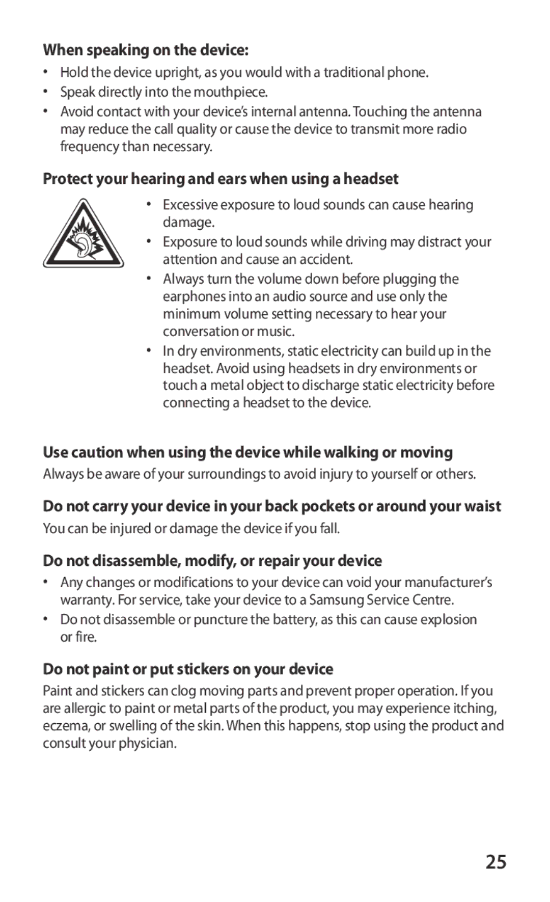 Samsung GT-B5512HKABGL, GT2B5512HKABGL When speaking on the device, Protect your hearing and ears when using a headset 