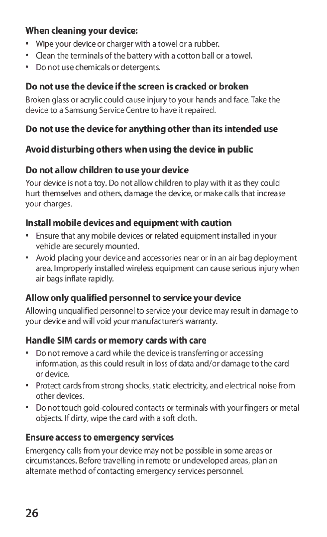 Samsung GT2B5512HKABGL, GT-B5512HKABGL When cleaning your device, Do not use the device if the screen is cracked or broken 