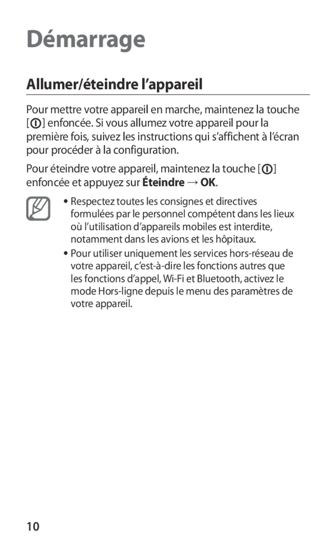 Samsung GT-B5512HKABGL, GT2B5512HKABGL manual Démarrage, Allumer/éteindre l’appareil 